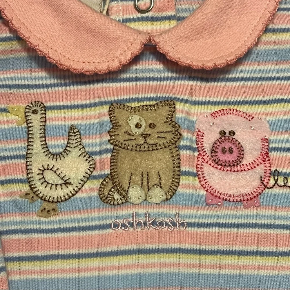 OshKosh Baby NWT Girl Striped Embroidered Peter Pan Collar Scallop Onesie